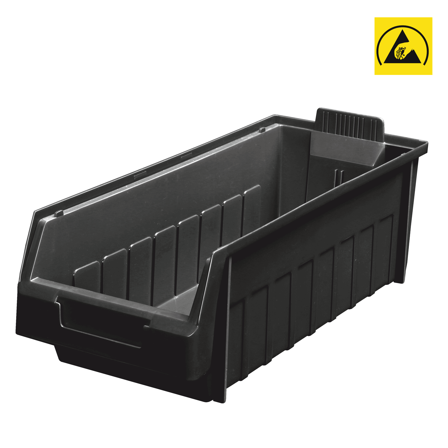 Esd Plastic Bins - Polypropylene Copolymer, Black | Heavy Duty With Safety Stop Feature, Identification Card Holder, Esd Safe Access