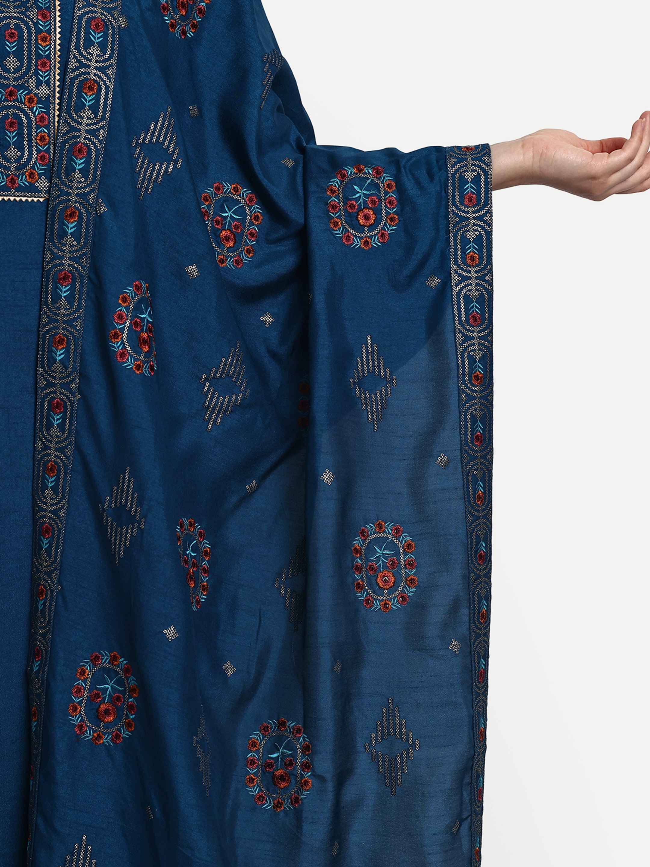 Dola Silk Designer Salwar Suits - Blue, Green & Maroon With 3mm Heavy Sequence Multi Embroidery | Breathable, Quick Dry, Custom Size, Stitched, Ethnic Indian Wear