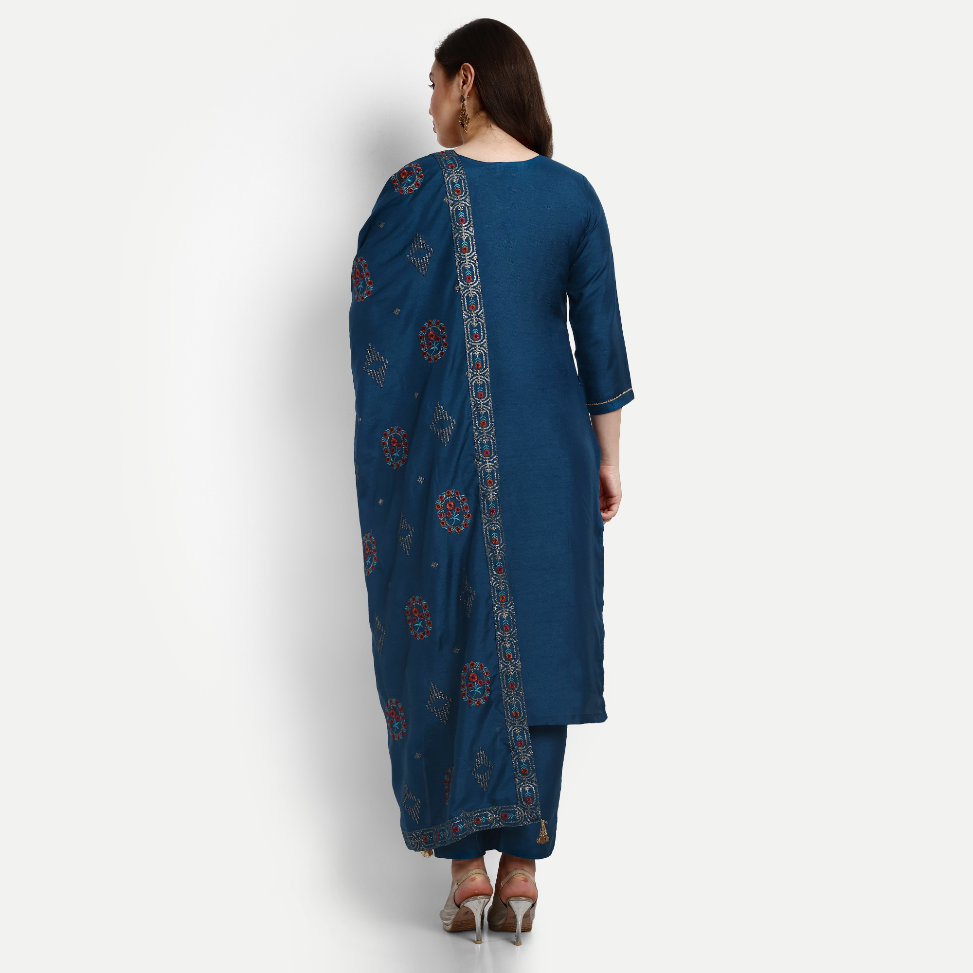 Dola Silk Designer Salwar Suits - Blue, Green & Maroon With 3mm Heavy Sequence Multi Embroidery | Breathable, Quick Dry, Custom Size, Stitched, Ethnic Indian Wear