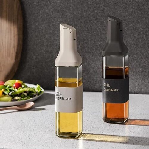 LIMBANI BROTHERS Glass Olive Oil Dispenser - 29.5x6 cm | Multicolor, Automatic Lid Opening and Closing, Drip Free Spout