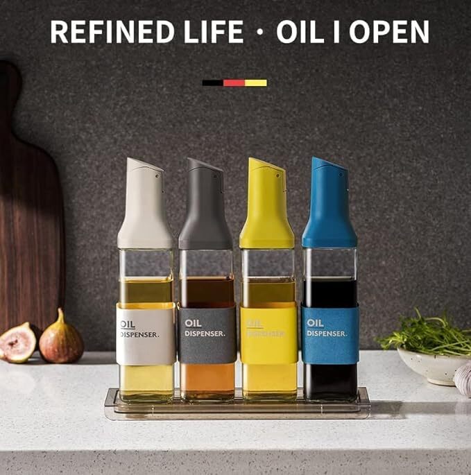 Limbani Brothers Glass Olive Oil Dispenser - 29.5x6 Cm | Multicolor Automatic Lid Opening And Closing Drip Free Spout