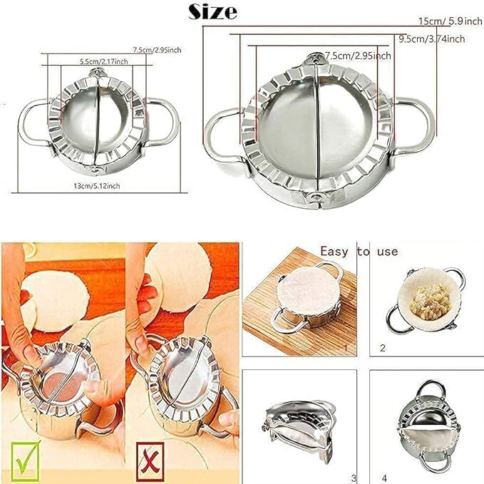 Niralasa Stainless Steel Dumpling/momos Maker - Stainless Steel, Silver | Dumpling Press, Samosa/gujiya/momo Maker, Dough Cutter Tool