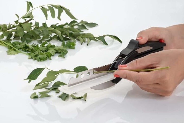 Nishp By Pagran Sales Clever Cutter Stainless Steel Kitchen Knife Scissor - 200 Grams Multicolor Pvc Handle With Spring Locking Hinge & Cutting Board