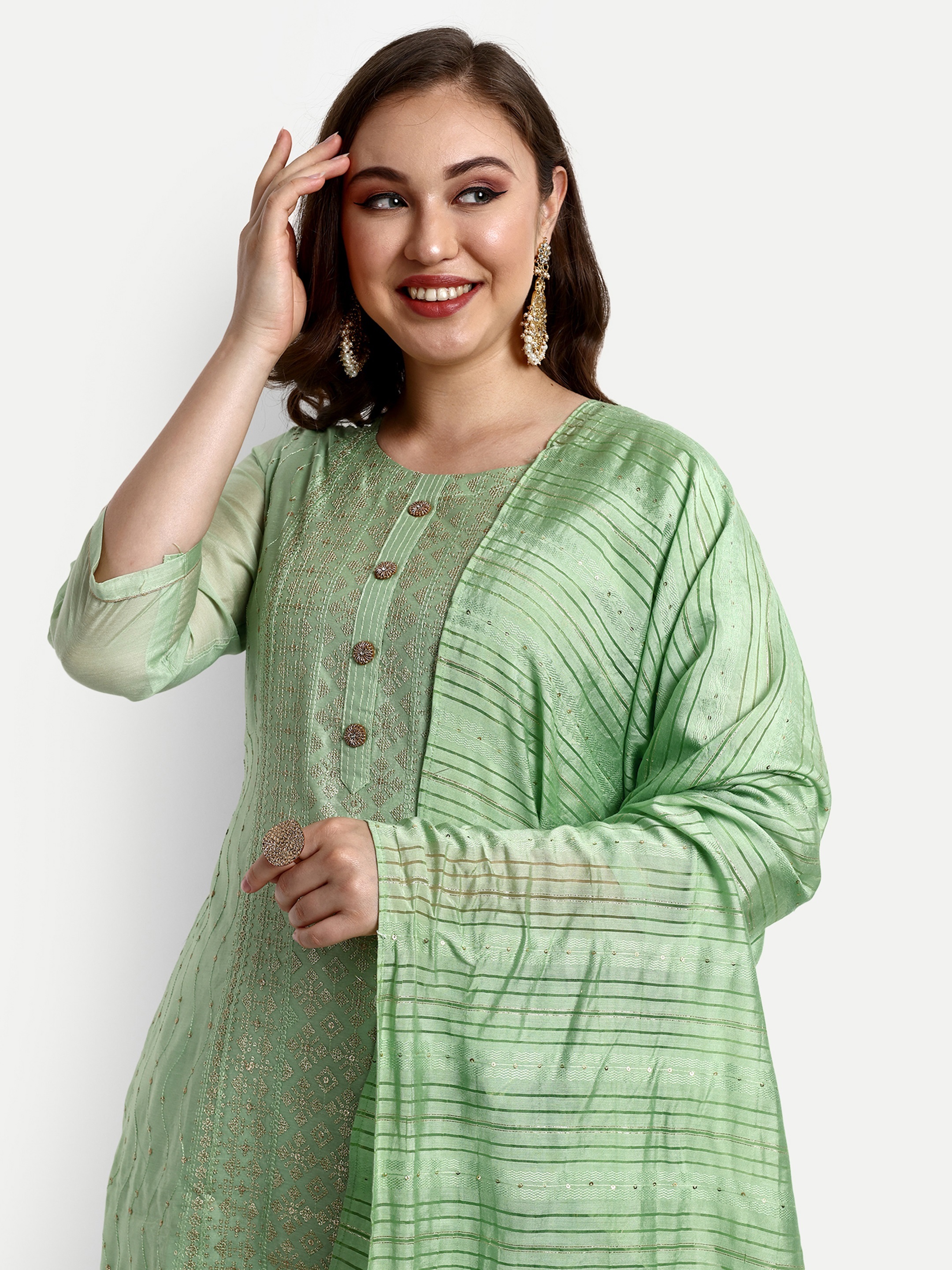 Green Modal Chanderi Silk Palazzo Suits - Ethnic Region: Indian