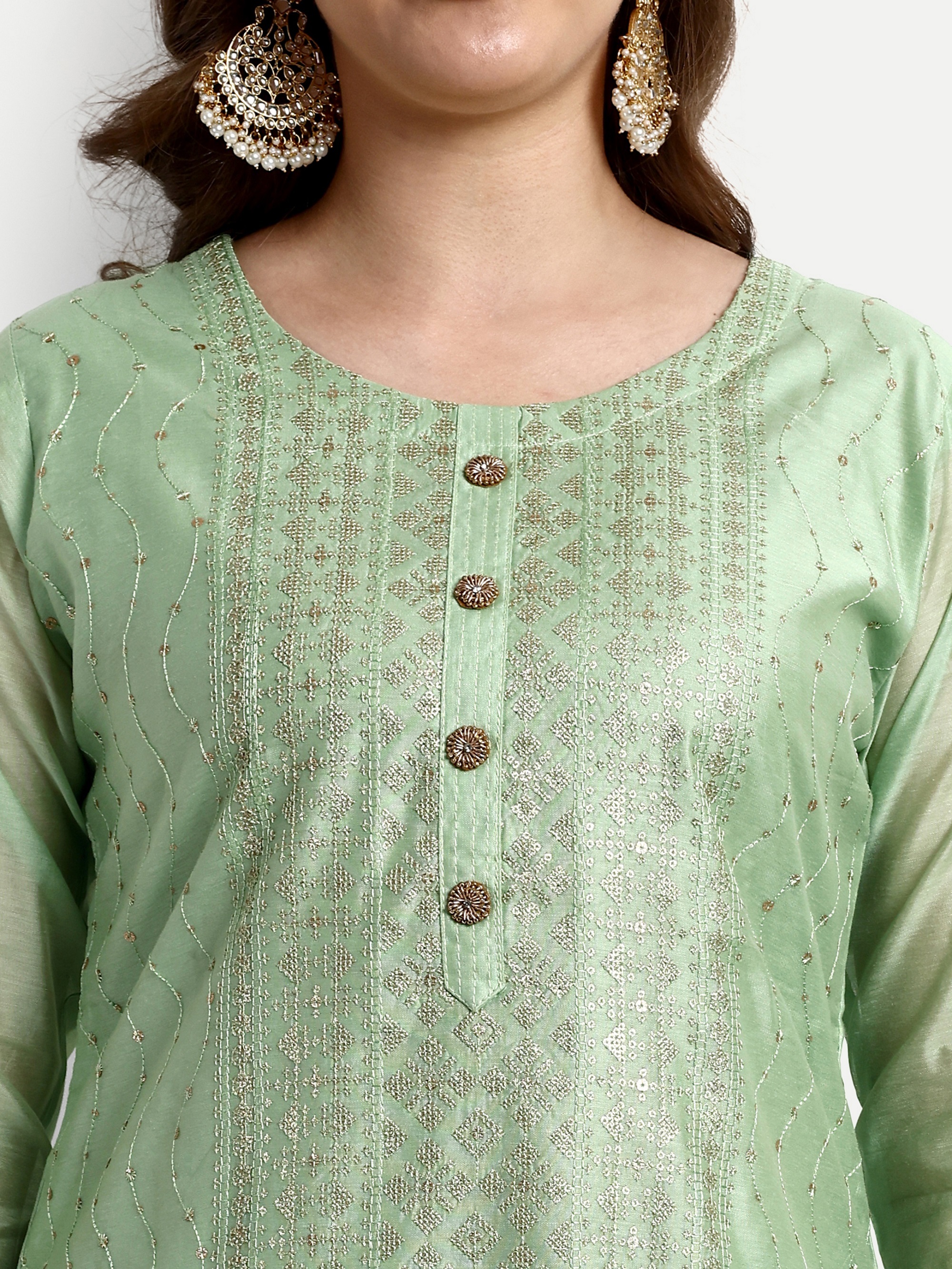 Green Modal Chanderi Silk Palazzo Suits - Ethnic Region: Indian