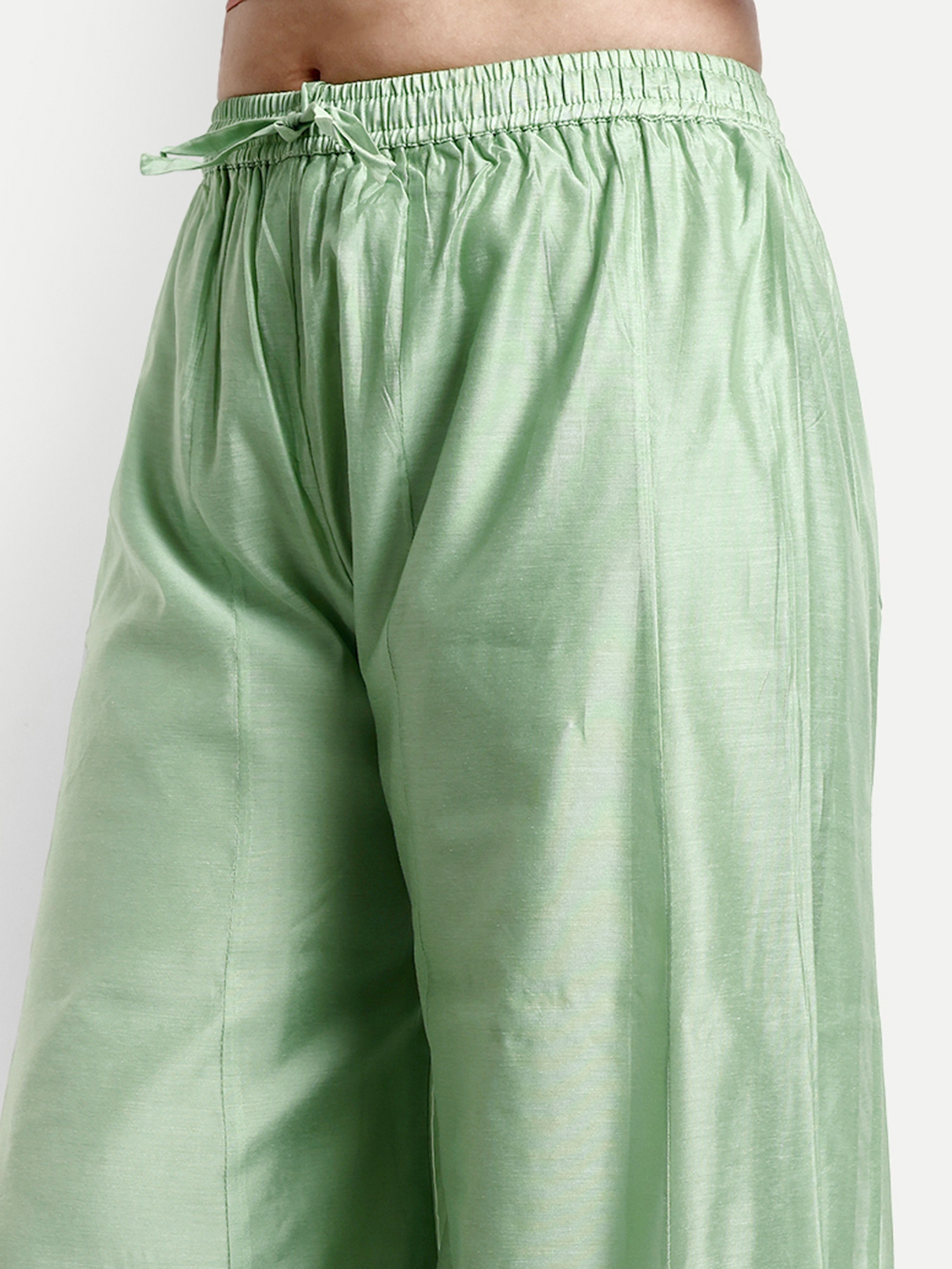 Green Modal Chanderi Silk Palazzo Suits - Ethnic Region: Indian