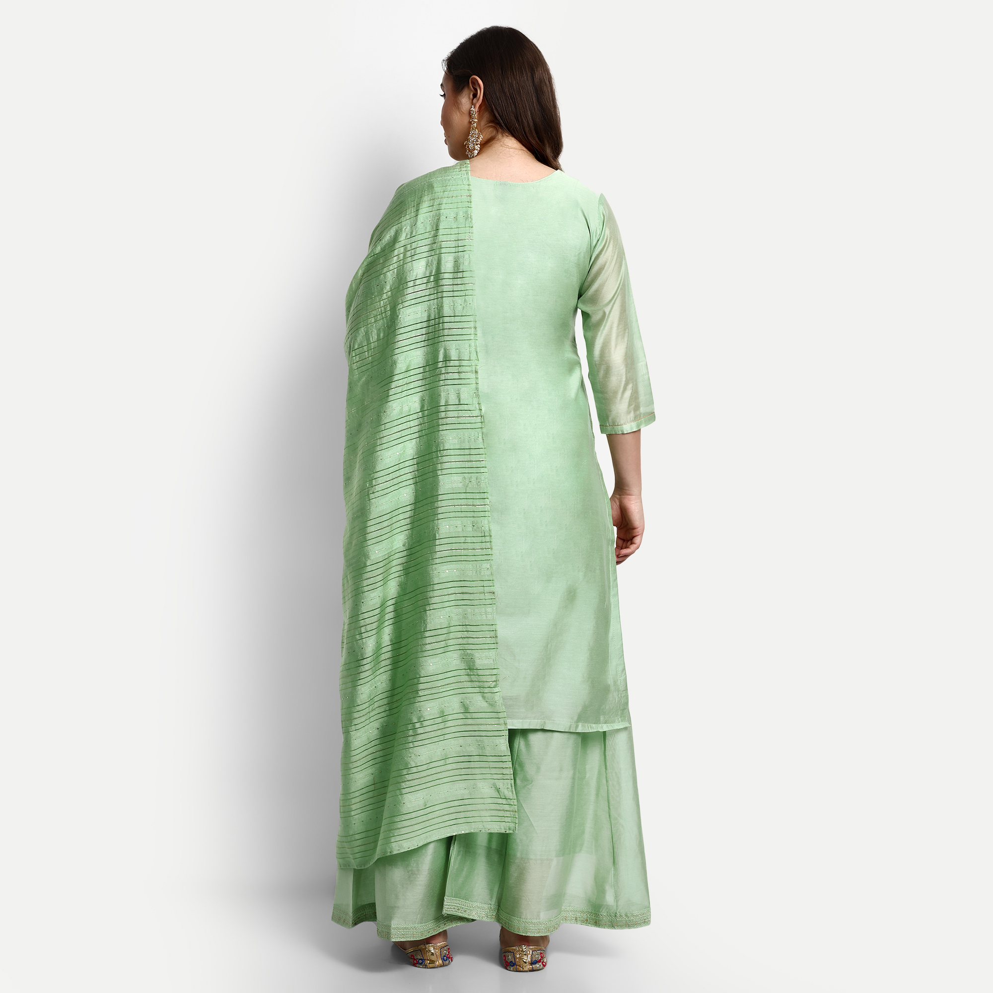 Green Modal Chanderi Silk Palazzo Suits - Ethnic Region: Indian