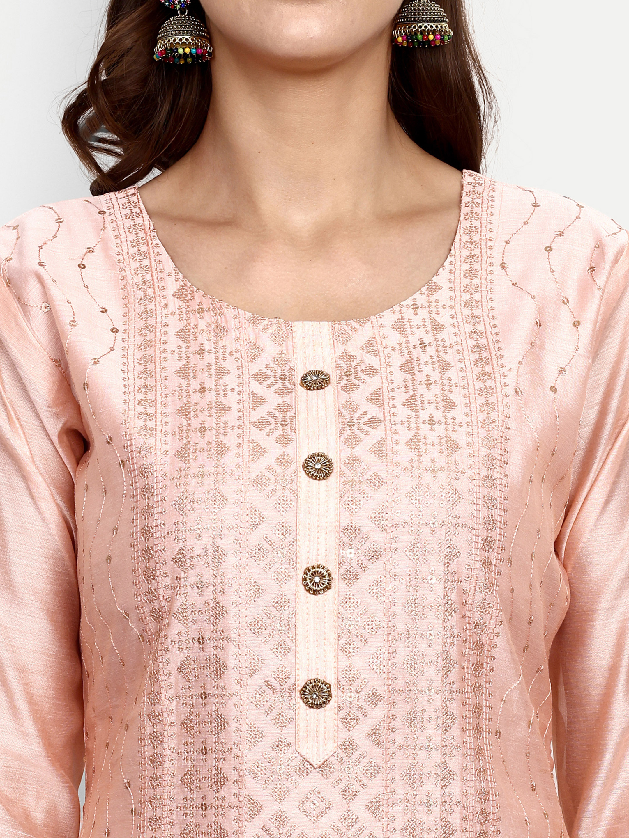 Peach Modal Chanderi Palazzo Suits Set