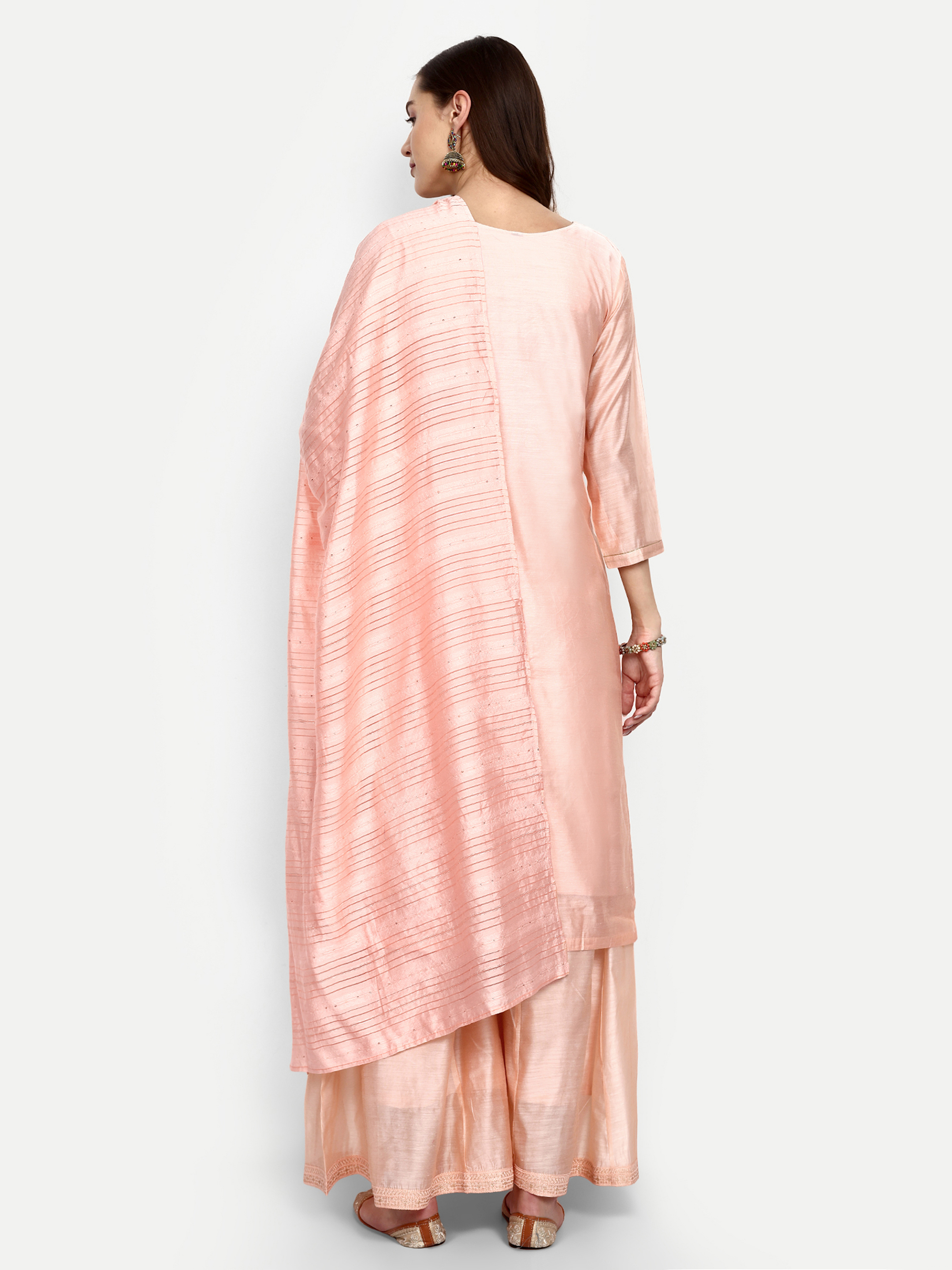 Peach Modal Chanderi Palazzo Suits Set