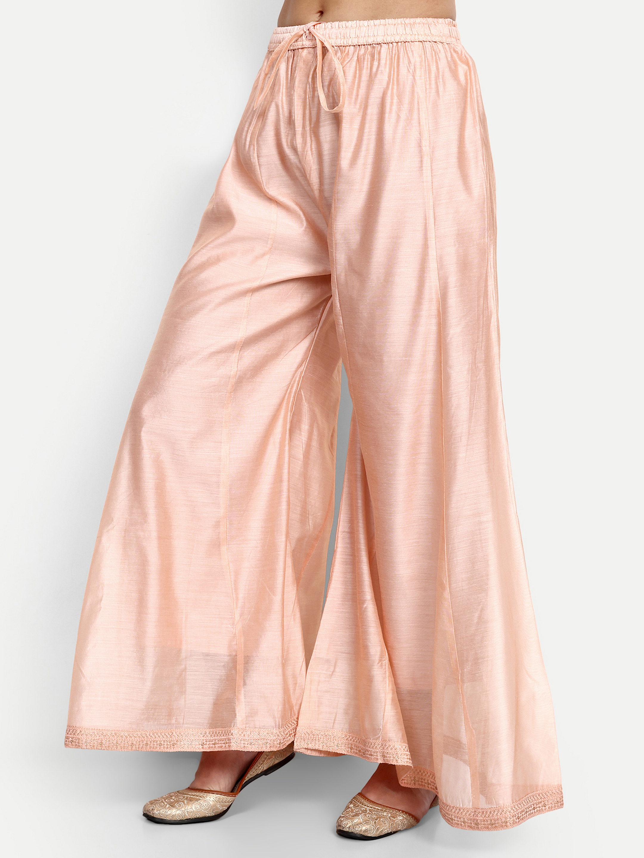 Peach Modal Chanderi Palazzo Suits Set