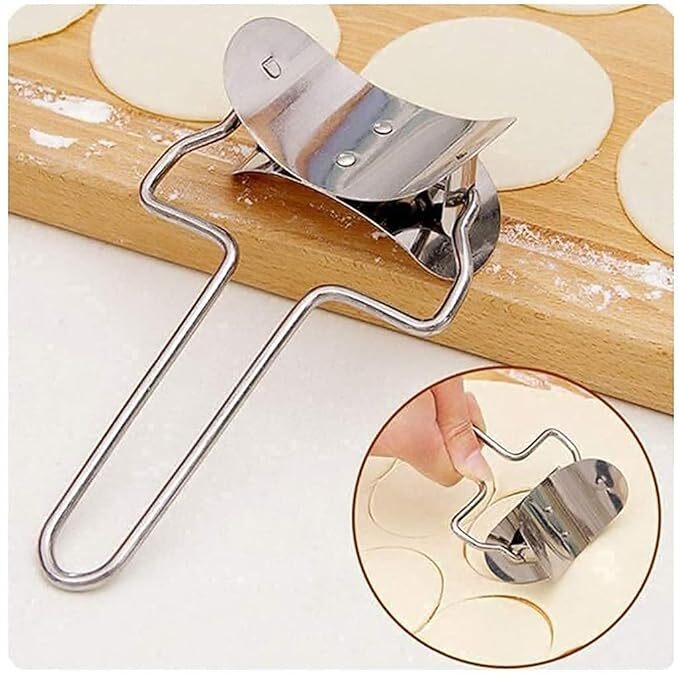 91zomart Easy And Fast Stainless Steel Puri Cutter Roller Machine - Stainless Steel, 12 X 8 X 6 Cm, Silver | Ideal For Biscuit, Pastry, Cookie Dough Cutting
