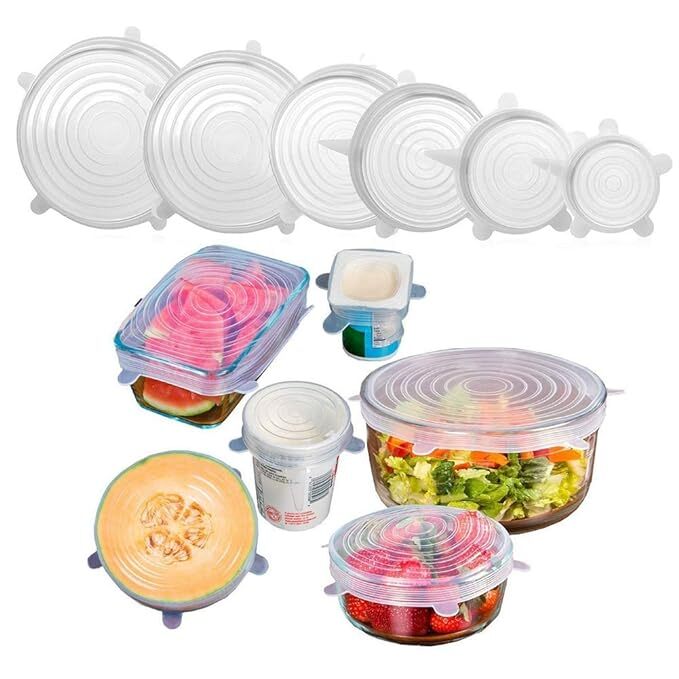 Petrice Microwave Safe Silicone Stretch Lids - Pvc Material, Free Size, Multicolor Set Of 6 | Reusable Flexible Covers For Various Bowls, Plates, Jars And Mugs
