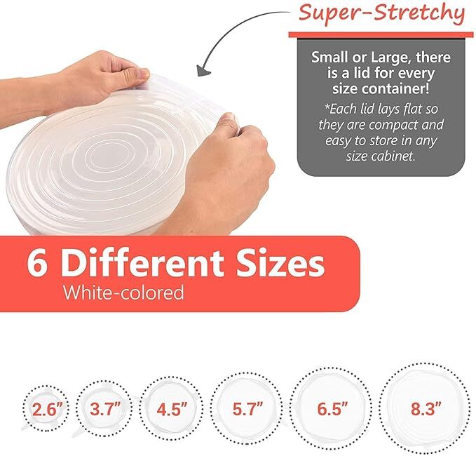 Petrice Microwave Safe Silicone Stretch Lids - Pvc Material, Free Size, Multicolor Set Of 6 | Reusable Flexible Covers For Various Bowls, Plates, Jars And Mugs