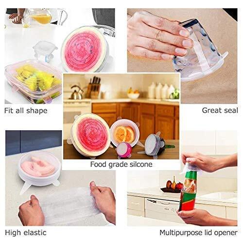 Petrice Microwave Safe Silicone Stretch Lids - Pvc Material, Free Size, Multicolor Set Of 6 | Reusable Flexible Covers For Various Bowls, Plates, Jars And Mugs