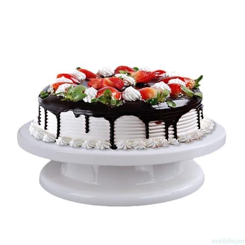 LABROS Cake Decorating Turntable Stand - PVC Plastic, 28x28x7 cm, White | 360° Rotating Design, Lightweight at 454 Grams