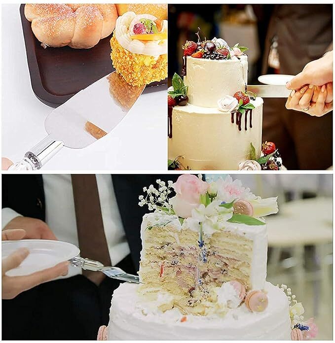 Auxa 3pc Set Stainless Steel Cake Knife, Server & Pizza Cutter - 12x5x10 Cm | Elegant Crystal Handle, Perfect For Weddings & Celebrations