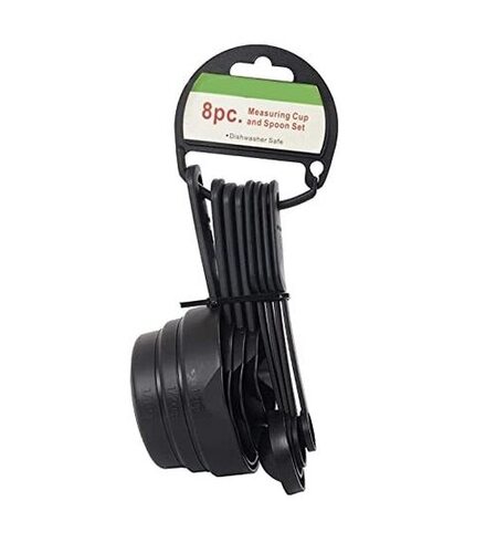 Measuring Cups and Spoons - PVC Material, 13x10x8 Centimeters, Matte Black | Essential Kitchen Tool with Ring Holder for Accurate Dry and Liquid Measurements