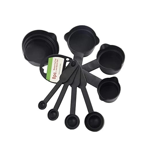 Measuring Cups And Spoons - Pvc Material 13x10x8 Centimeters Matte Black | Essential Kitchen Tool With Ring Holder For Accurate Dry And Liquid Measurements
