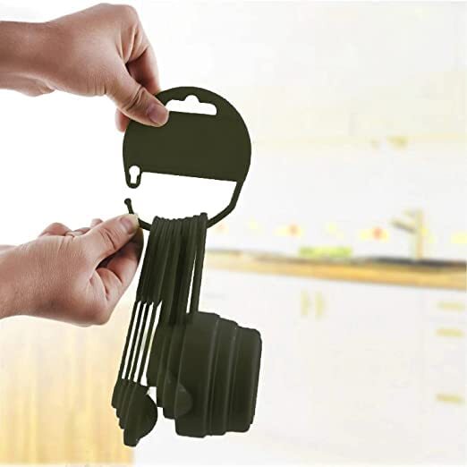 Measuring Cups And Spoons - Pvc Material 13x10x8 Centimeters Matte Black | Essential Kitchen Tool With Ring Holder For Accurate Dry And Liquid Measurements
