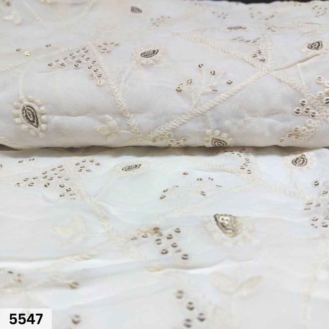 Georgette Allover Embroidery Fabric With Cotton Thread Work - 44" Width, Multicolor Floral Pattern, Soft & Comfortable For Dresses, Suits, And Lehengas