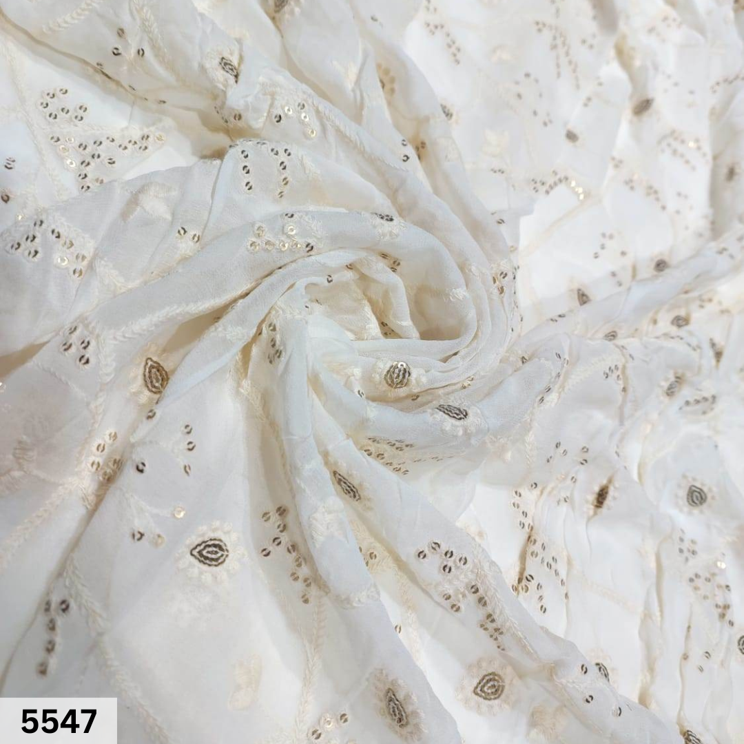 Georgette Allover Embroidery Fabric With Cotton Thread Work - 44" Width, Multicolor Floral Pattern, Soft & Comfortable For Dresses, Suits, And Lehengas