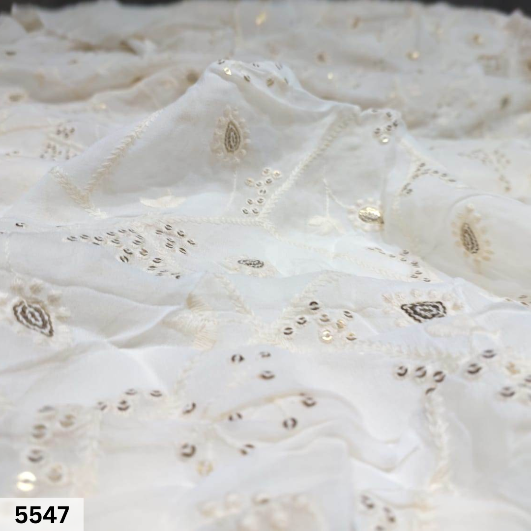 Georgette Allover Embroidery Fabric With Cotton Thread Work - 44" Width, Multicolor Floral Pattern, Soft & Comfortable For Dresses, Suits, And Lehengas