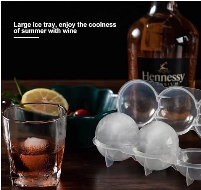Black Olive 4 Ball Ice Molds - Pvc Plastic, 12l X 10w X 7h Cm , Multicolor | Flexible Transparent Ice Cube Tray For Cocktails, Juice, Parties