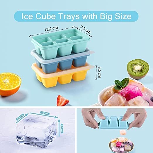 Anayu Store (Pack Of 3) Mini Ice Cube Trays With Lids, Bpa Free Stackable And Reusable, Silicone Ice Cube Tray For Coffee, Bottom, Bpa Free Stackable And Reusable.