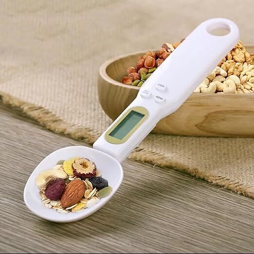 Cheshta Kitchen Food Digital Spoon Scale With Lcd Display - White Pvc, 1.1lb/500g (0.1g) Capacity | Precision Measuring For Food, Coffee, Flour & Spices