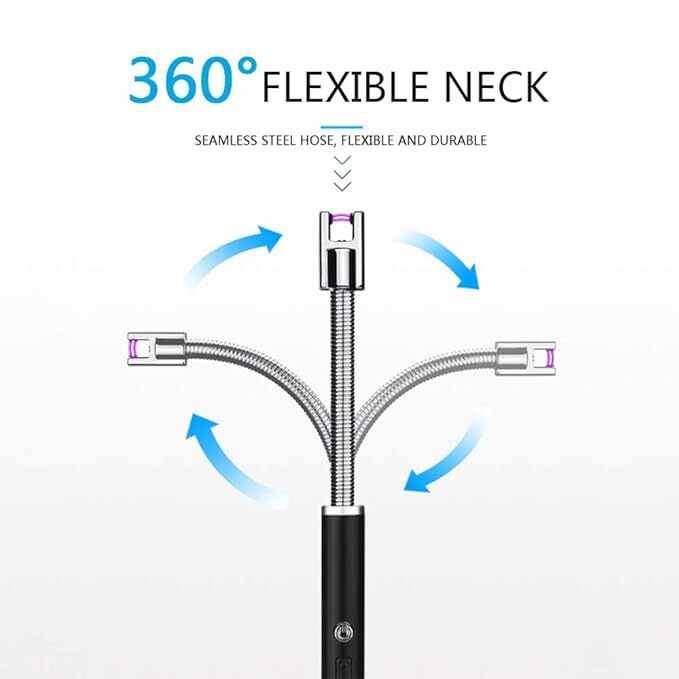 Unitrip Electric Arc Bbq Lighter - Aluminum Alloy, 25.4 X 1.5 X 1.5 Cm, Black | Flameless, Windproof, 360â° Flexible Neck, Usb Rechargeable