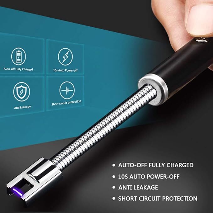 Unitrip Electric Arc Bbq Lighter - Aluminum Alloy, 25.4 X 1.5 X 1.5 Cm, Black | Flameless, Windproof, 360â° Flexible Neck, Usb Rechargeable