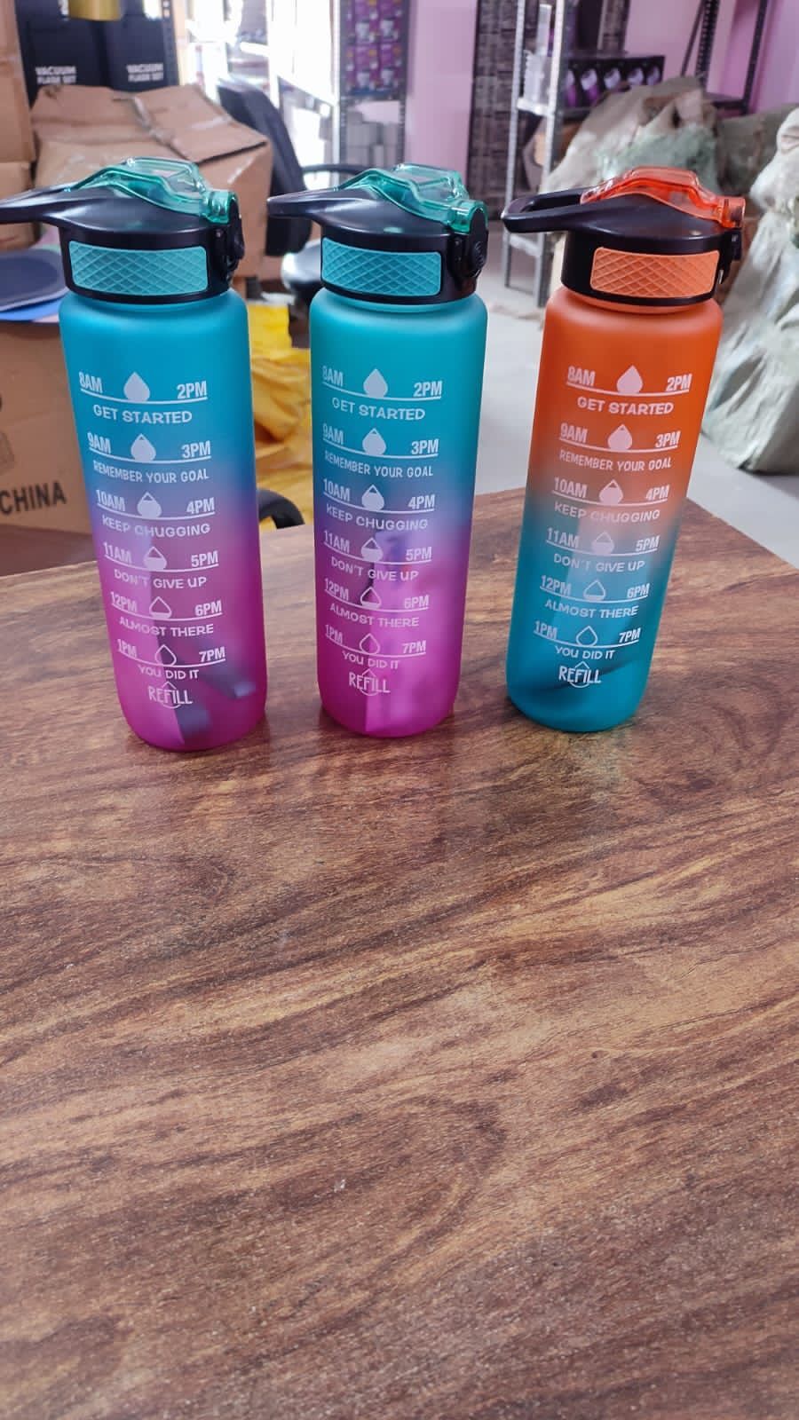 Drinking Water Bottle - Plastic, 1000ml, Multicolor, Round Shape, Narrow Flip Top Lid | Ideal For Beverages And Hydration Motivation