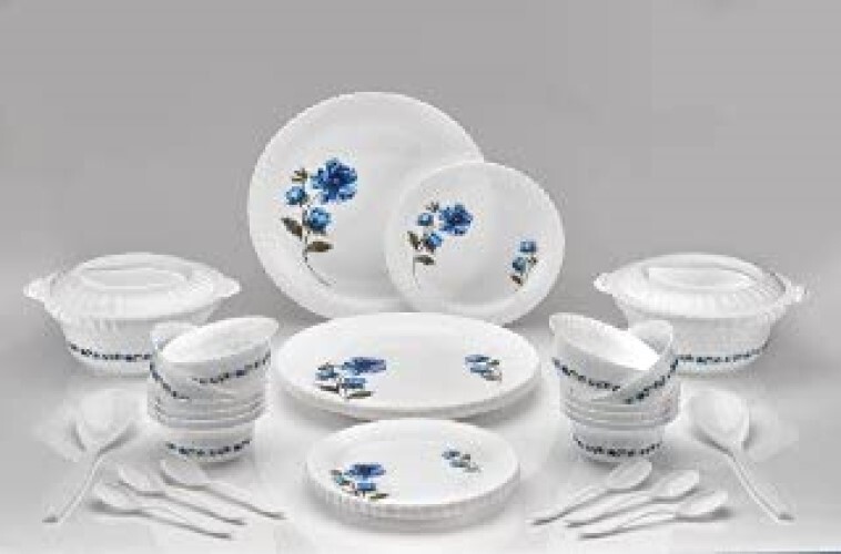 Karm Creation Dinner Set Of 36 Pcs - Metal, 24 X 24 X 4 Cm, Multicolor | Includes 6 Big Plats, 12 Small Bowls, 6 Table Spoons & 2 Lids
