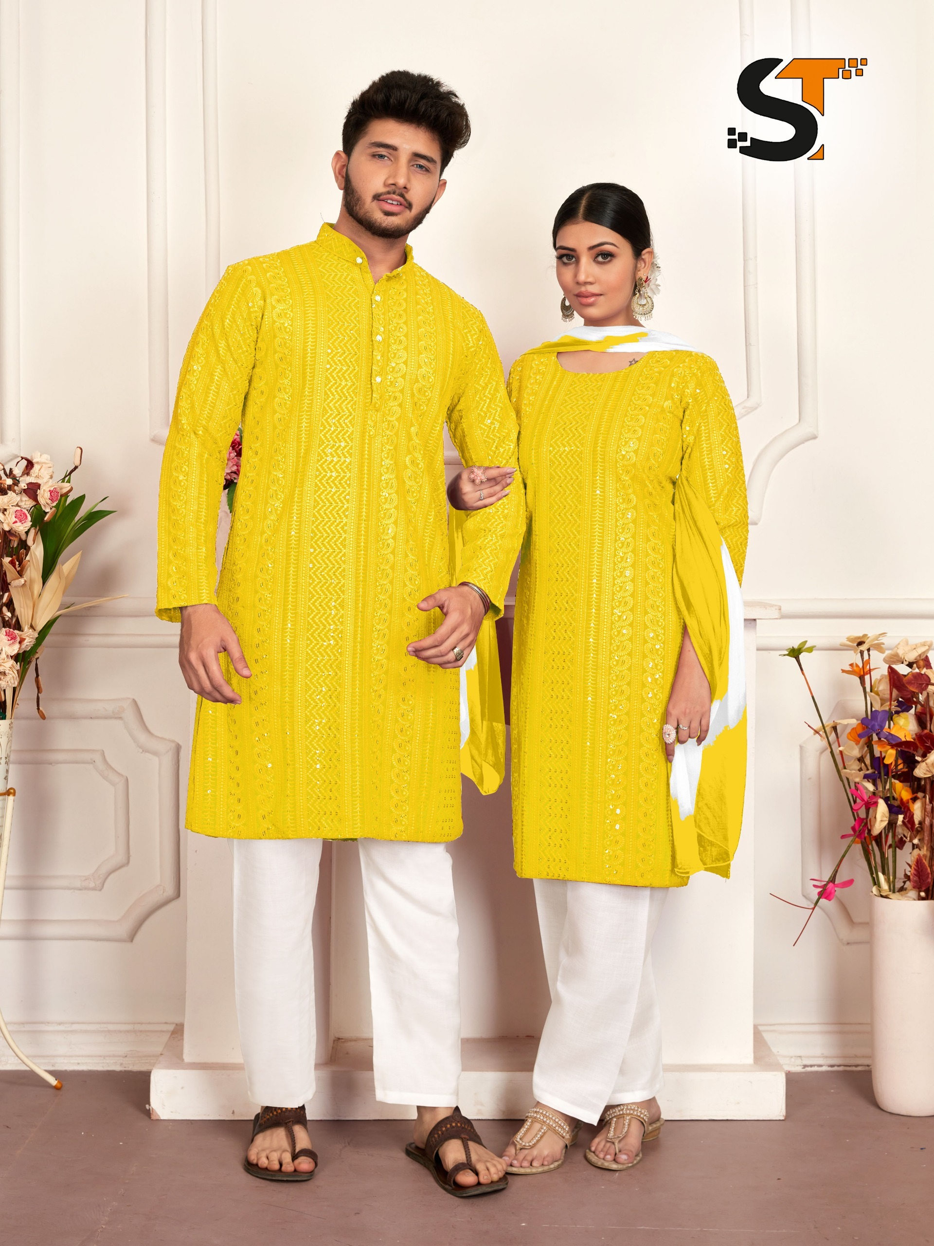 Mens And Womens Kurti Combo - Sleeve Style: Long Sleeve