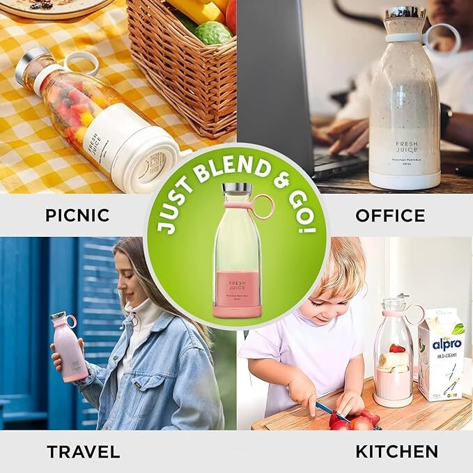 Mitsico Portable Usb Bottle Juicer Electric Usb Juice Maker Mixer Bottle Blender Grinder Mixer,4 Blades Rechargeable Bottle, Shake Fruit & Vegetable, Juice Blender, Grinder For Home