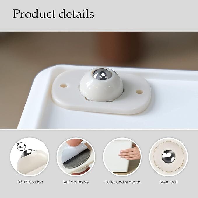 Vatshvi 4 Psc 360 Degree Swivel Mini Self Adhesive Caster Wheels - Pvc Material, White Color | Ideal For Furniture, Trash Cans, Storage Boxes, Pots, Vases