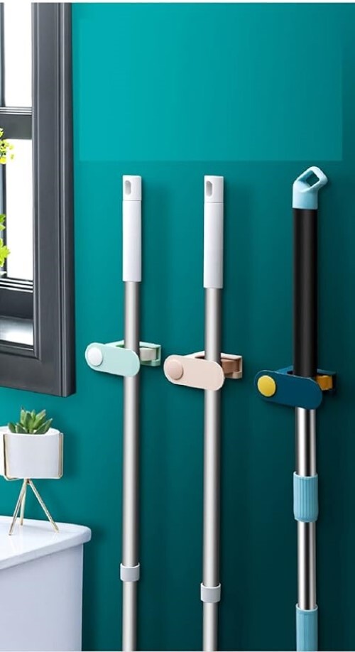 Vithani New Punching Mop Holder Mop Holder Broom Magic - Pvc Plastic Material, Single Cavity Design, Sleek Black Color | Versatile Household Product