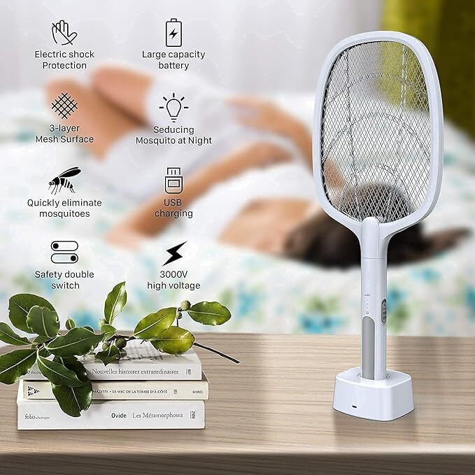 Mitsico Mosquito Racket - Metal & Pvc, Multicolor | Built-in Mosquito Lamp With Purple Light Beads And Diamond Innenet For Effective Zapping