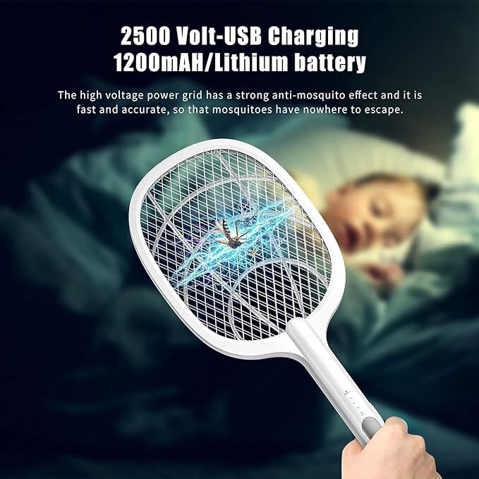 Mitsico Mosquito Racket - Metal & Pvc, Multicolor | Built-in Mosquito Lamp With Purple Light Beads And Diamond Innenet For Effective Zapping