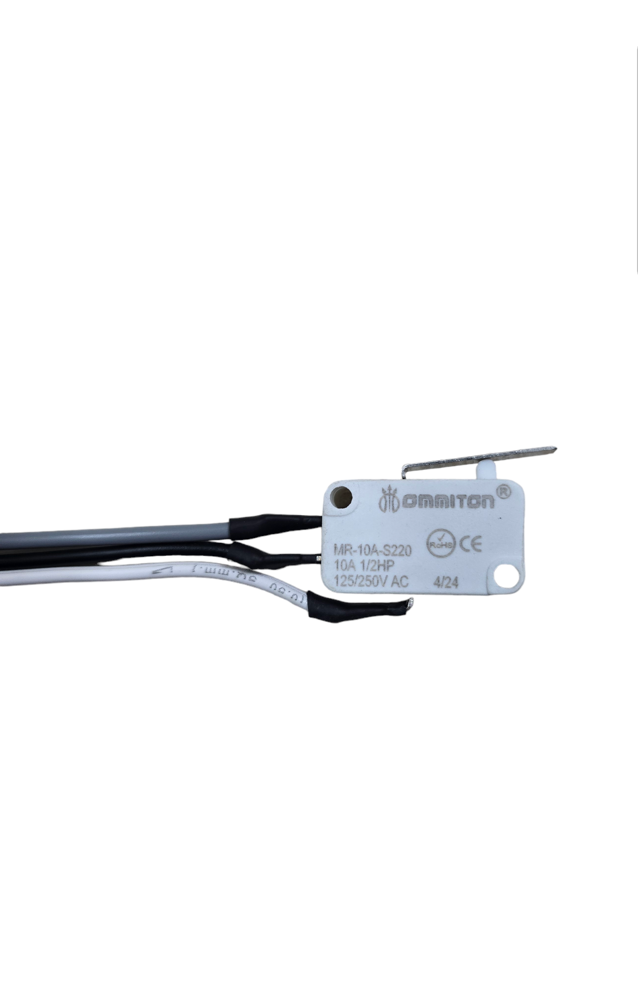 Micro Switchshell - Industrial Plastic Fr, Spdt Silver Contact, 20" Pvc Copper Wire Length, Stainless Steel Lever 20mm, White, Max Current 10a, 100k Mechanical Life