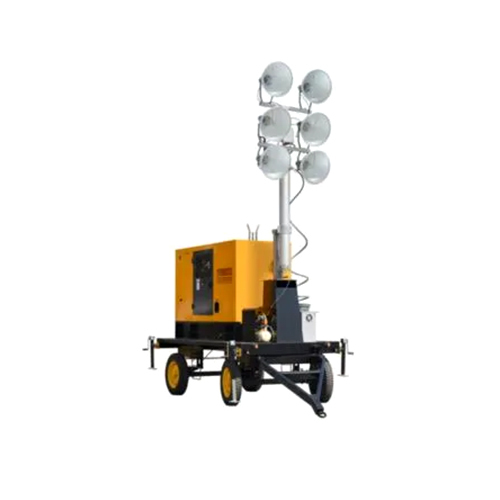 Mobile Lighting Tower - Steel, 420-460 Volt | Hydraulic Oil Cooling, Automatic Operation, Manual Control, Yellow Color, Warranty Included