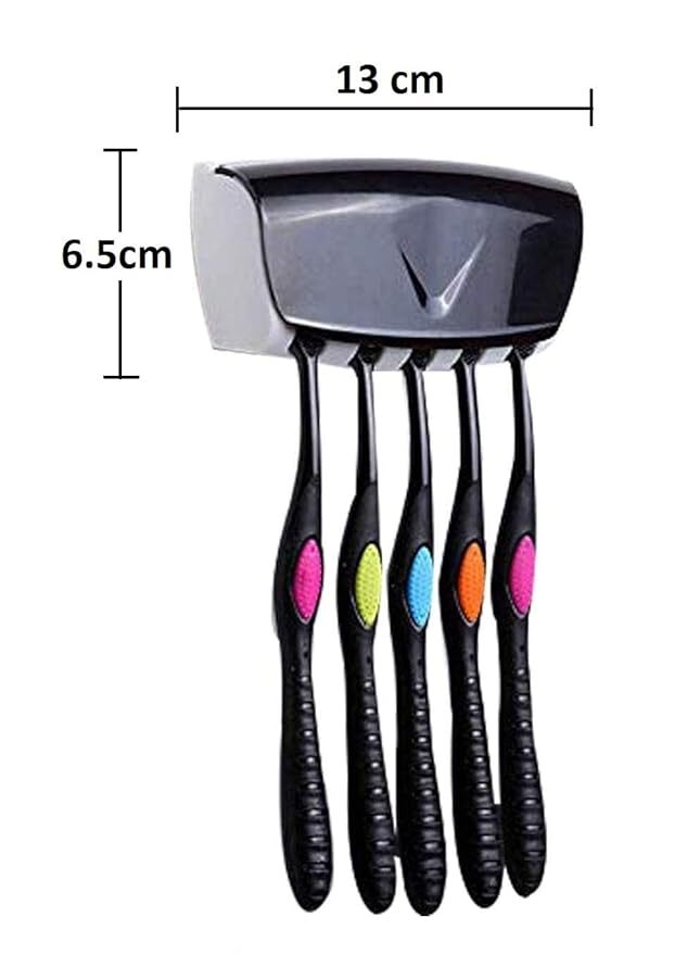 Balaji Automatic Toothpaste Dispenser - Pvc Plastic, Multicolor | Single Cavity, Includes 5 Toothbrush Holders, Bathroom Organizer