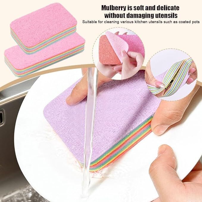 Homenityar - Zero Scratch Cleaning Frosted Sponge,12-layer Tearable Rainbow Scrub Dish Sponge Scrub Sponge (Regular, Pack Of 12) - Cavity Quantity: Single