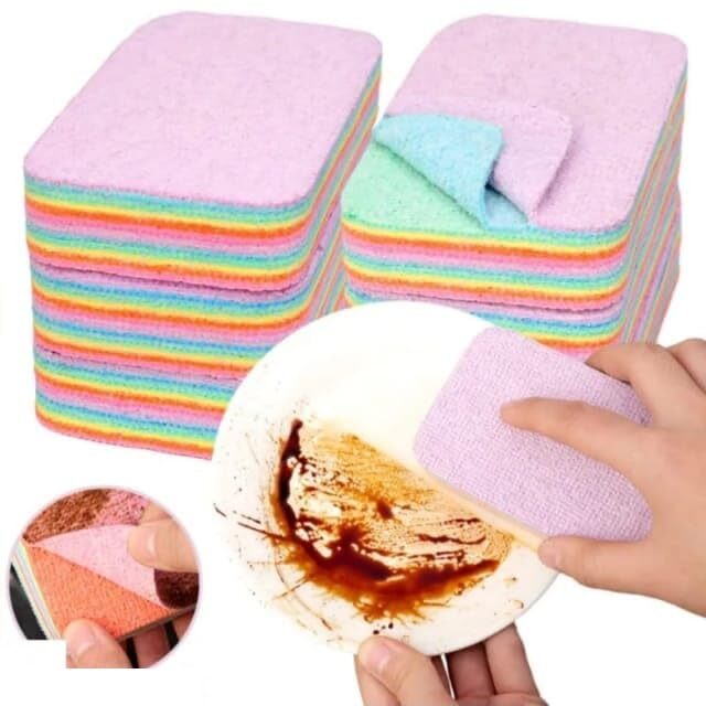 Homenityar - Zero Scratch Cleaning Frosted Sponge,12-layer Tearable Rainbow Scrub Dish Sponge Scrub Sponge (Regular, Pack Of 12) - Cavity Quantity: Single