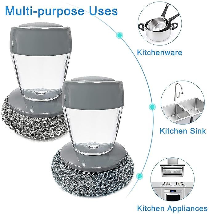 Heria Stainless Steel Scrubbers - Plastic, Black Pvc | Ideal For Cast Iron Pans, Single Cavity Design, Powerful Scrubbing For Stubborn Messes