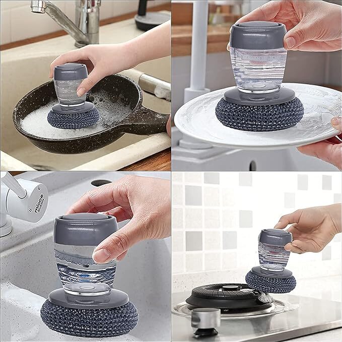 Heria Stainless Steel Scrubbers - Plastic, Black Pvc | Ideal For Cast Iron Pans, Single Cavity Design, Powerful Scrubbing For Stubborn Messes