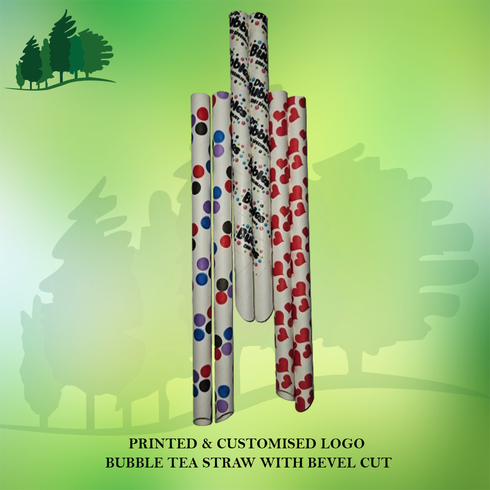 Printed & Customized Bubble Tea Straw - 12mm Bevel Cut, 210mm Length, Plain White Or Printed | Ideal For Bubble Tea, Milkshakes, Smoothies