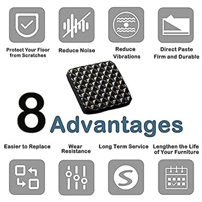 Spiderjuice 18pc Self Adhesive Black Square Eva Rubber Furniture Protection - Single Cavity, Non-slip, Scratch-proof, Noise Insulation Leg Pads