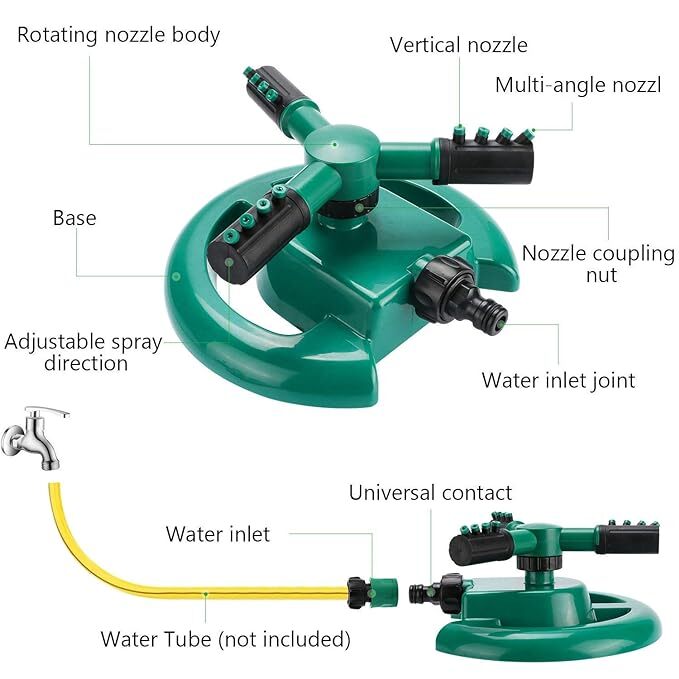 Roll Over Image To Zoom In Pagaly Automatic 360 A Rotating Adjustable Round 3 Arm Lawn Water Sprinkler For Watering Garden Hose Irrigation Yard Water Sprayer Green (Pack 1)