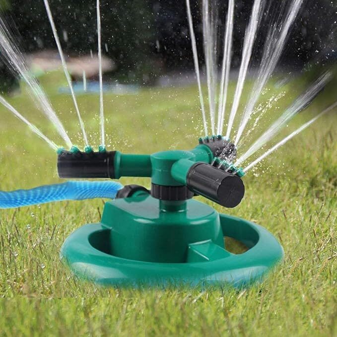 Roll Over Image To Zoom In Pagaly Automatic 360 A Rotating Adjustable Round 3 Arm Lawn Water Sprinkler For Watering Garden Hose Irrigation Yard Water Sprayer Green (Pack 1)